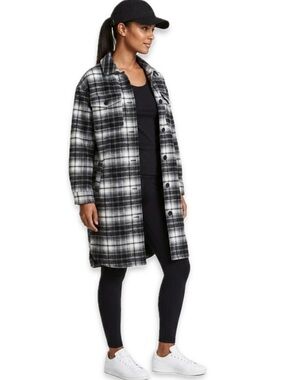 H&M Black And White Plaid Long Shirt Jacket